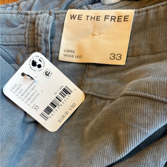 NWT We The Free People Libre Wide Leg Cord Jeans Light Gray Mockingbird Size 33 - Picture 10 of 10